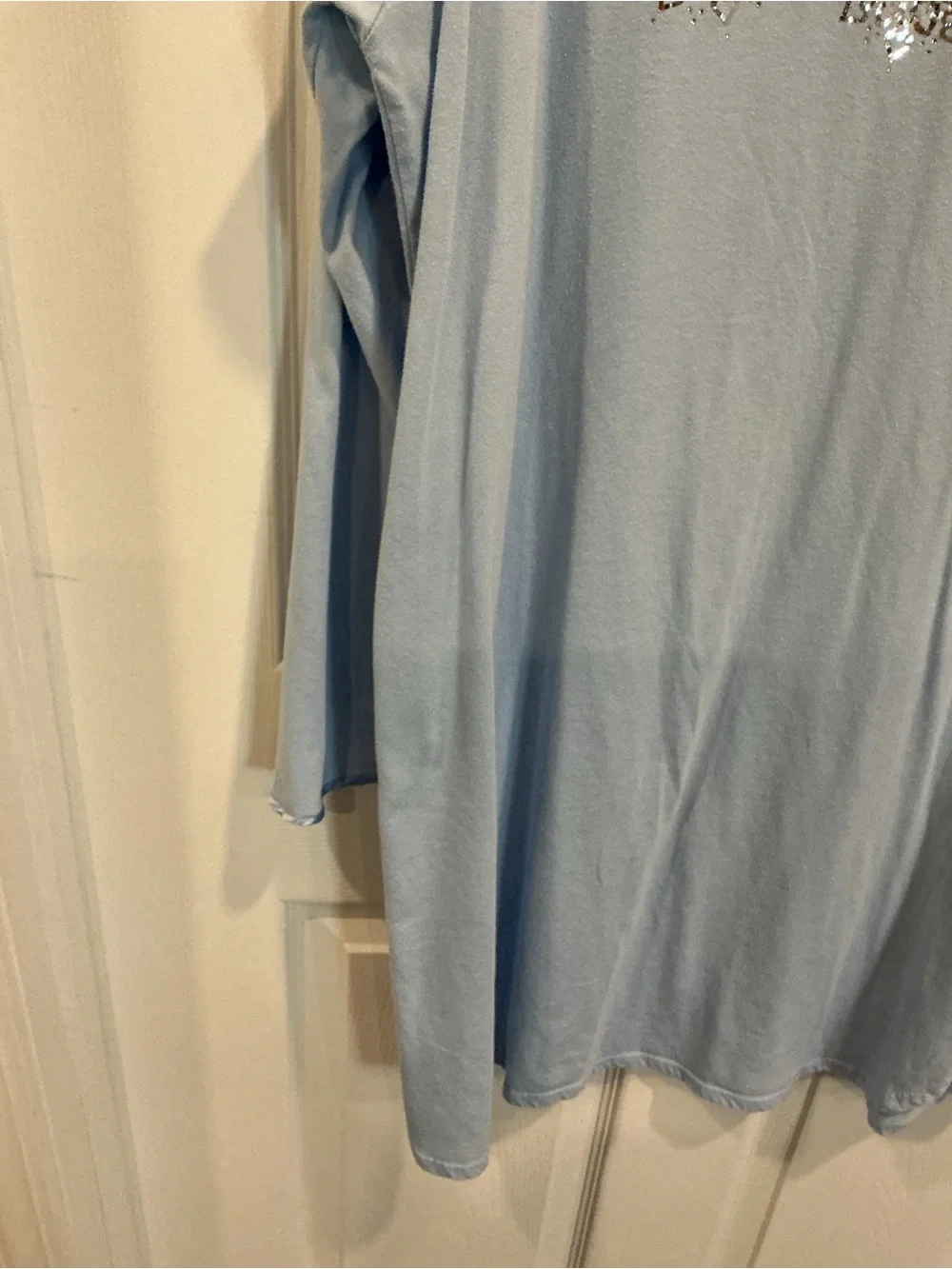 Light Blue Embellished Long Sleeve Women's nightgown